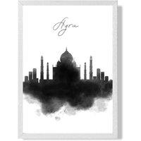 ARTZE Agra Watercolour Skyline City Framed Print SIZE: A4 with White Frame in Black | Size: A3