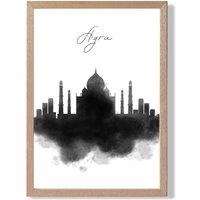 ARTZE Agra Watercolour Skyline City Framed Print SIZE: A2 with Oak Frame in Black | Size: A3