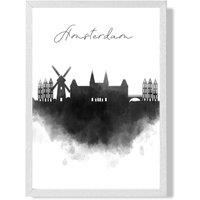 ARTZE Amsterdam Watercolour Skyline City Framed Print SIZE: A2 with White Frame in Black | Size: A3