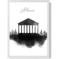 ARTZE Athens Watercolour Skyline City Framed Print SIZE: A4 with White Frame in Black | Size: A3