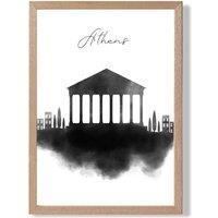 ARTZE Athens Watercolour Skyline City Framed Print SIZE: A4 with Oak Frame in Black | Size: A3