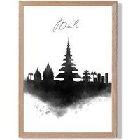 ARTZE Bali Watercolour Skyline City Framed Print SIZE: A2 with Oak Frame in Black | Size: A3