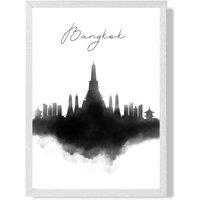 ARTZE Bangkok Watercolour Skyline City Framed Print SIZE: A2 with White Frame in Black | Size: A3