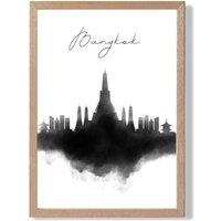 ARTZE Bangkok Watercolour Skyline City Framed Print SIZE: A4 with Oak Frame in Black | Size: A3