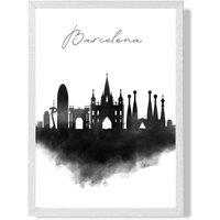 ARTZE Barcelona Watercolour Skyline City Framed Print SIZE: A3 with White Frame in Black