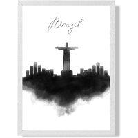 ARTZE Brazil Watercolour Skyline City Framed Print SIZE: A2 with White Frame in Black | Size: A4