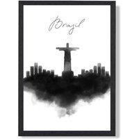 ARTZE Brazil Watercolour Skyline City Framed Print SIZE: A2 with Black Frame | Size: A3