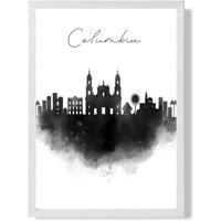 ARTZE Columbia Watercolour Skyline City Framed Print SIZE: A2 with White Frame in Black | Size: A4