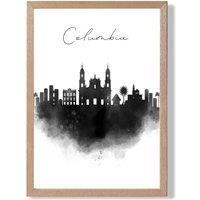 ARTZE Columbia Watercolour Skyline City Framed Print SIZE: A2 with Oak Frame in Black | Size: A4