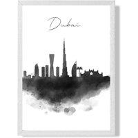 ARTZE Dubai Watercolour Skyline City Framed Print SIZE: A2 with White Frame in Black | Size: A3