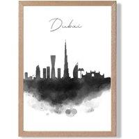 ARTZE Dubai Watercolour Skyline City Framed Print SIZE: A4 with Oak Frame in Black | Size: A3