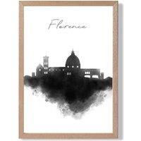 ARTZE Florence Watercolour Skyline City Framed Print SIZE: A2 with Oak Frame in Black | Size: A3