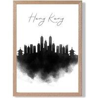ARTZE Hong Kong Watercolour Skyline City Framed Print SIZE: A2 with Oak Frame in Black | Size: A3