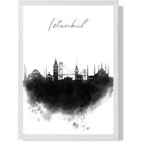 ARTZE Istanbul Watercolour Skyline City Framed Print SIZE: A4 with White Frame in Black | Size: A3
