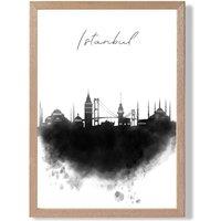 ARTZE Istanbul Watercolour Skyline City Framed Print SIZE: A3 with Oak Frame in Black