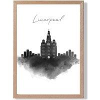 ARTZE Liverpool Watercolour Skyline City Framed Print SIZE: A2 with Oak Frame in Black | Size: A4