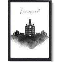 ARTZE Liverpool Watercolour Skyline City Framed Print SIZE: A4 with Black Frame | Size: A3