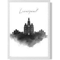 ARTZE Liverpool Watercolour Skyline City Framed Print SIZE: A4 with White Frame in Black | Size: A3