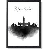 ARTZE Manchester Watercolour Skyline City Framed Print SIZE: A4 with Black Frame