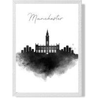ARTZE Manchester Watercolour Skyline City Framed Print SIZE: A4 with White Frame in Black