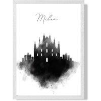 ARTZE Milan Watercolour Skyline City Framed Print SIZE: A4 with White Frame in Black | Size: A3