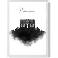ARTZE Monaco Watercolour Skyline City Framed Print SIZE: A2 with White Frame in Black | Size: A3