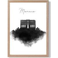 ARTZE Monaco Watercolour Skyline City Framed Print SIZE: A3 with Oak Frame in Black