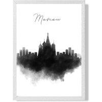 ARTZE Moscow Watercolour Skyline City Framed Print SIZE: A4 with White Frame in Black | Size: A3