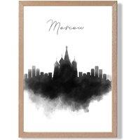 ARTZE Moscow Watercolour Skyline City Framed Print SIZE: A2 with Oak Frame in Black | Size: A3