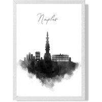 ARTZE Naples Watercolour Skyline City Framed Print SIZE: A4 with White Frame in Black | Size: A3