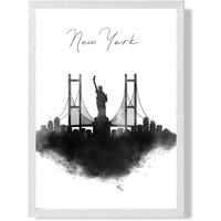 ARTZE New York Watercolour Skyline City Framed Print SIZE: A2 with White Frame in Black | Size: A4