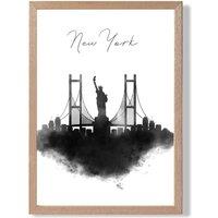 ARTZE New York Watercolour Skyline City Framed Print SIZE: A3 with Oak Frame in Black | Size: A4