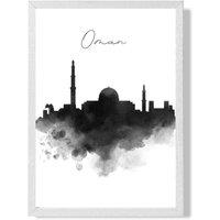 ARTZE Oman Watercolour Skyline City Framed Print SIZE: A2 with White Frame in Black | Size: A3