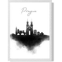 ARTZE Prague Watercolour Skyline City Framed Print SIZE: A2 with White Frame in Black | Size: A4