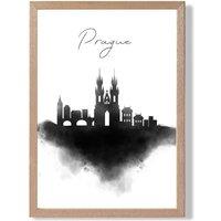 ARTZE Prague Watercolour Skyline City Framed Print SIZE: A4 with Oak Frame in Black | Size: A3