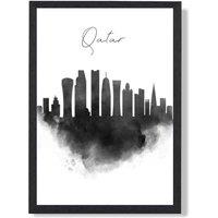 ARTZE Qatar Watercolour Skyline City Framed Print SIZE: A4 with Black Frame