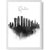 ARTZE Qatar Watercolour Skyline City Framed Print SIZE: A3 with White Frame in Black