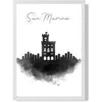 ARTZE San Marino Watercolour Skyline City Framed Print SIZE: A4 with White Frame in Black | Size: A3