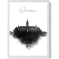 ARTZE Warsaw Watercolour Skyline City Framed Print SIZE: A3 with White Frame in Black