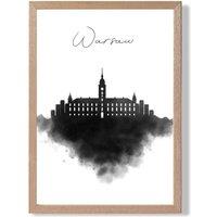 ARTZE Warsaw Watercolour Skyline City Framed Print SIZE: A3 with Oak Frame in Black