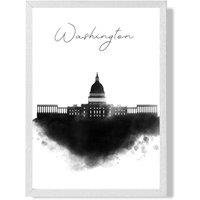 ARTZE Washington Watercolour Skyline City Framed Print SIZE: A2 with White Frame in Black | Size: A3