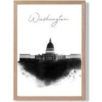 ARTZE Washington Watercolour Skyline City Framed Print SIZE: A2 with Oak Frame in Black | Size: A3