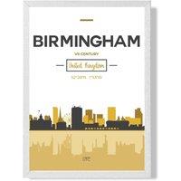 ARTZE Birmingham Yellow & Black City Skyline Framed Print SIZE: A2 with White Frame | Size: A3
