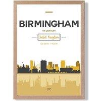 ARTZE Birmingham Yellow & Black City Skyline Framed Print SIZE: A2 with Oak Frame | Size: A3