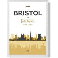 ARTZE Bristol Yellow & Black City Skyline Framed Print SIZE: A3 with White Frame | Size: A4