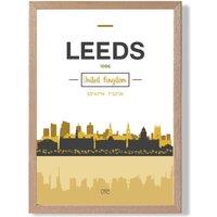 ARTZE Leeds Yellow & Black City Skyline Framed Print SIZE: A4 with Oak Frame | Size: A3
