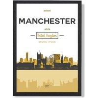 ARTZE Manchester Yellow & Black City Skyline Framed Print SIZE: A3 with Black Frame | Size: A4