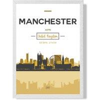 ARTZE Manchester Yellow & Black City Skyline Framed Print SIZE: A2 with White Frame | Size: A4