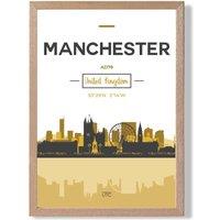 ARTZE Manchester Yellow & Black City Skyline Framed Print SIZE: A4 with Oak Frame | Size: A3