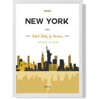 ARTZE New York Yellow & Black City Skyline Framed Print SIZE: A4 with White Frame